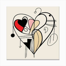 Abstract Heart Doodle Red Pink & Cream Canvas Print