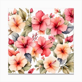 Pattern with Hibiscus flowers 2 Canvas Print