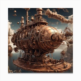Airships That Appear To Navigate Through An Intricate Network Of Rotating Gears Showcasing The Mechanical Marvels In A 3d Representation Canvas Print
