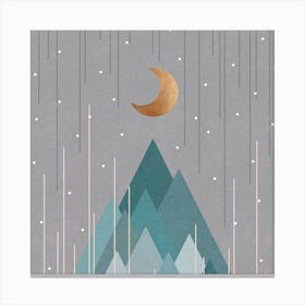 Moon And Mountains Mint Green Square Canvas Print