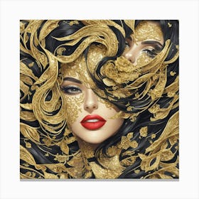 Default Gold Lips Makeup Trendy Wall Art 3 Canvas Print