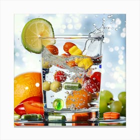 Water With Fruits And Pills Canvas Print