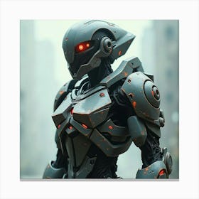 Cyborg Warrior With Futuristic Armor And Red Eyes 1 Canvas Print