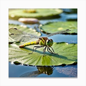 Dragonfly On Water Lily Canvas Print