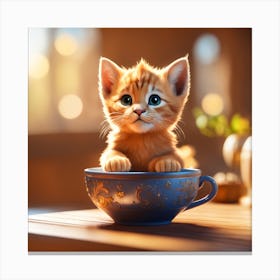 Cute Kitten In A Teacup Canvas Print