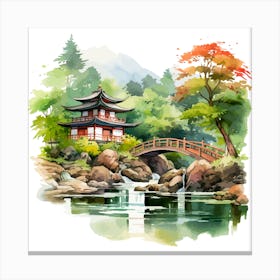 Watercolor Asian Landscape Canvas Print