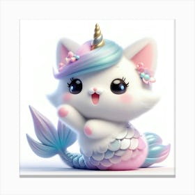 Fluffy 3D image of mermaid caticorn Canvas Print