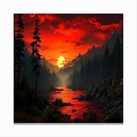 Sunset In The Mountains,Tranquil scene sunset paints nature beauty on mountain Canvas Print