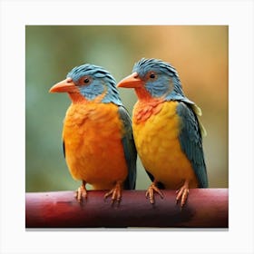 Two Birds Perched On A Branch 1 Canvas Print