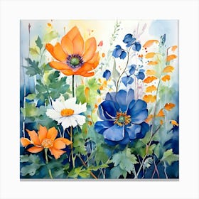 Blue And Orange Flowers 1 Canvas Print