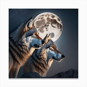 Wolf Couple In The Moonlight Canvas Print