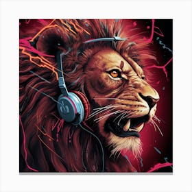 Lion With Headphones Canvas Print