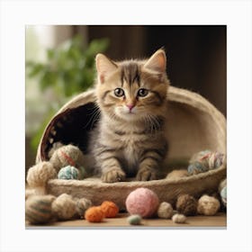 Kitten In A Basket Canvas Print