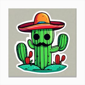 Mexico Cactus With Mexican Hat Sticker 2d Cute Fantasy Dreamy Vector Illustration 2d Flat Cen (5) Canvas Print