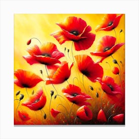 "Sunset Blooms"  A vibrant field of poppies basks in the golden glow, their bold red petals a fiery dance against the warmth of a sunlit backdrop, evoking the joy of a summer's day.  Immerse yourself in this blaze of glory, an artwork that brings the essence of a sun-drenched meadow into your home, a permanent sunset to warm the heart. Canvas Print