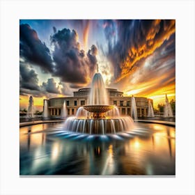 Sunset Over Fountain Canvas Print