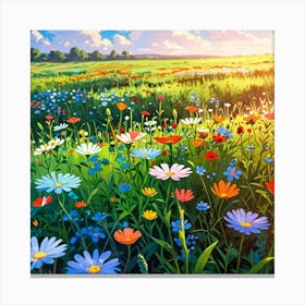 Anime Xl Multicolored Wildflowers Watercolor 004 Canvas Print