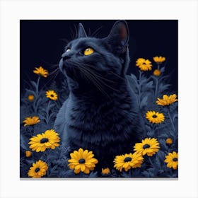 Black Cat In Flowers 1 Canvas Print