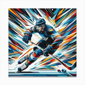 Abstract Hockey Player Wall Art - Modern Contemporary Ice Hockey Sports Decor Canvas Print