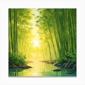 A Stream In A Bamboo Forest At Sun Rise Square Composition 348 Canvas Print