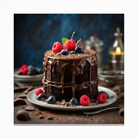 Chocolate Cake With Berries Canvas Print