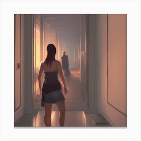 Woman Walking Down Hallway Canvas Print
