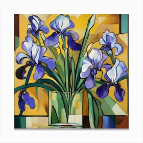 Cubism Art, Irises flowers in a vase 1 Canvas Print