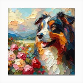 Dog With Roses Canvas Print