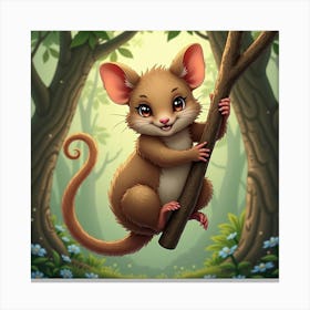 A Charming Marsupial Possum Hanging From A Tree 1 Canvas Print