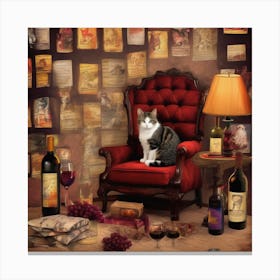 Wine For One Cat Perched 2 Canvas Print