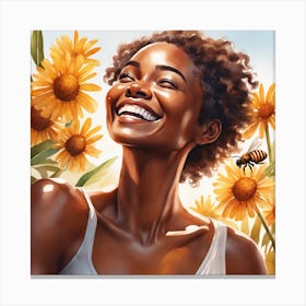 Portrait Of A Woman With Sunflowers Canvas Print