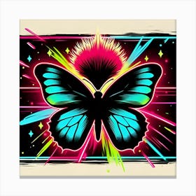 A Flashy Butterfly With A Neon Mohawk, Inspired By The Street Art Of Banksy, With A Bold Black And Neon Color Scheme, Where The Butterfly Is In Focus And The Background Is Blurred Into Neon Shapes, Framed With Abstract Brush Strokes (5) Canvas Print