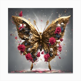 Butterfly With Roses Canvas Print
