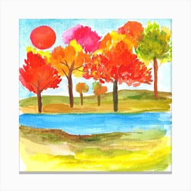 Watercolor Autumn Trees Canvas Print