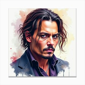 Vivid Watercolor Art Of Johnny Depp, Capturing His Mysterious, Deep Expression Canvas Print