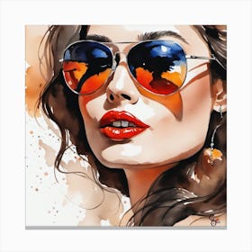 Watercolor Of A Woman Wearing Sunglasses Canvas Print