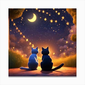 Two Cats Looking At The Moon Canvas Print