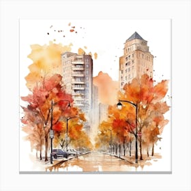 Watercolor Autumn Cityscape 2 Canvas Print