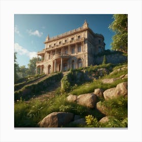 Default A Big Mansion Built On Top Of A Hill Surrounded With T 3 ١ Canvas Print