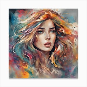 Girl With Colorful Hair 3 Canvas Print