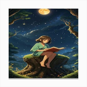 Girl Reading A Book Canvas Print