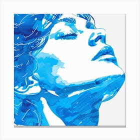 Blue Watercolor Portrait Of A Woman Canvas Print