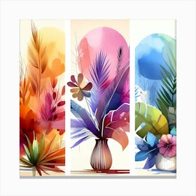 Watercolor Flowers In Vases Canvas Print