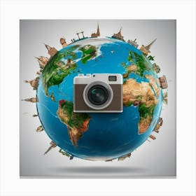 Globe With A Camera Canvas Print