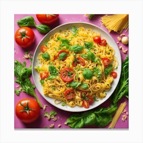 Spaghetti With Tomatoes And Basil Canvas Print