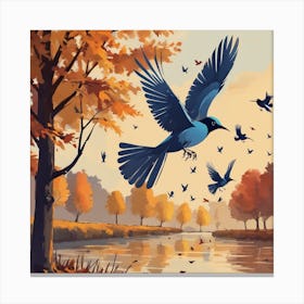 Blue Bird In Autumn Canvas Print