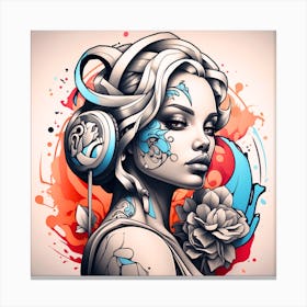 Girl With Headphones Canvas Print