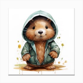 Watercolour Cartoon Beaver In A Hoodie 3 Canvas Print