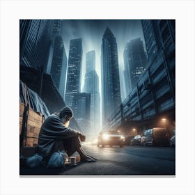 Depiction of a Homeless Man In The City Canvas Print