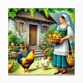 Rooster And Chickens Canvas Print